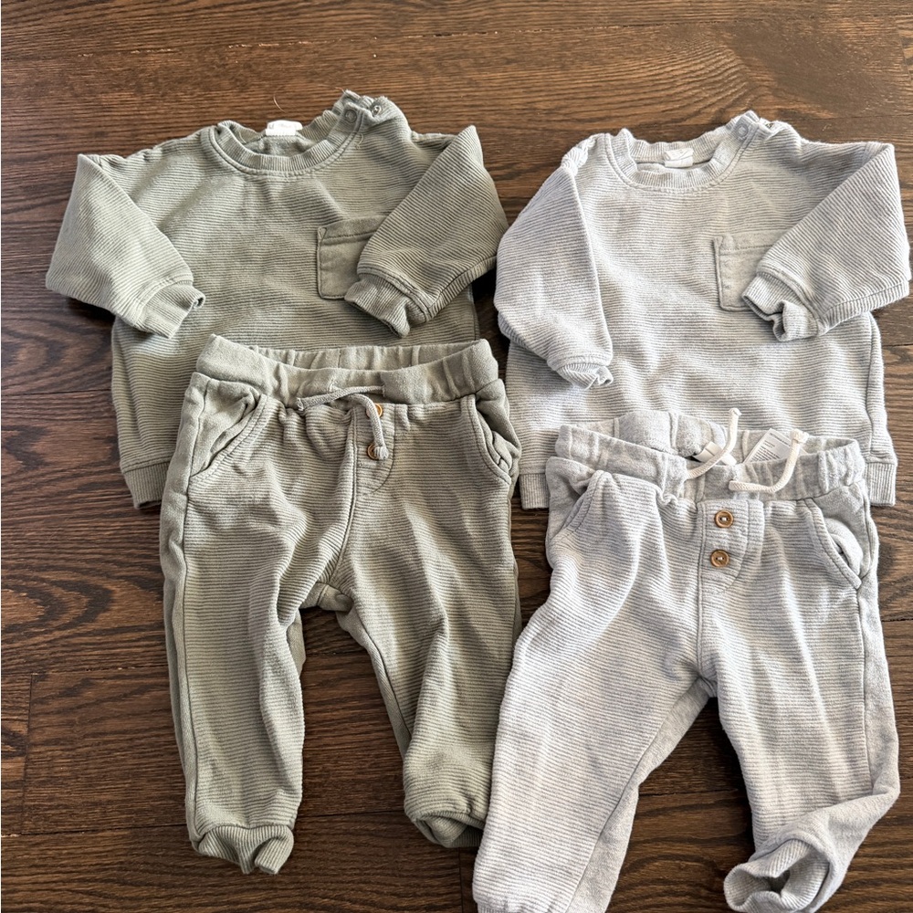 H&M - 2 match sets grey and green 6-9M
